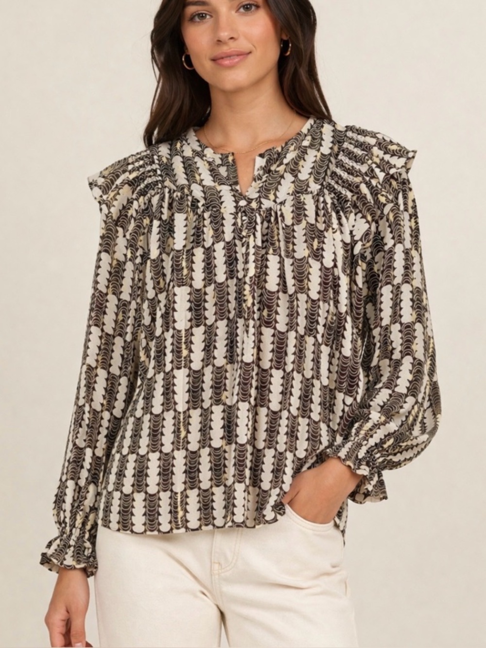 New Anthropologie Flawless Black Gold Metallic Sheer Luxe Blouse Boho Small